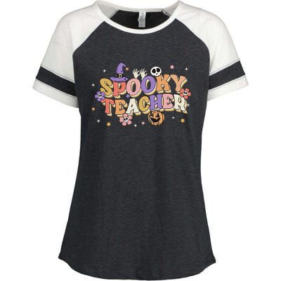 Groovy Ghost Spooky Teacher Retro Hippie Halloween Teach Enza Ladies Jersey Colorblock Tee