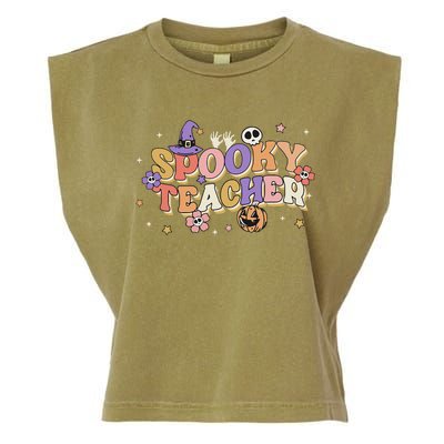 Groovy Ghost Spooky Teacher Retro Hippie Halloween Teach Garment-Dyed Women's Muscle Tee