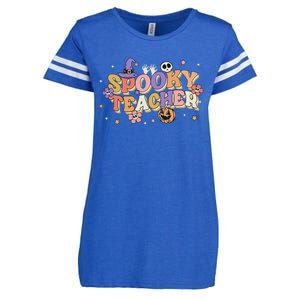 Groovy Ghost Spooky Teacher Retro Hippie Halloween Teach Enza Ladies Jersey Football T-Shirt