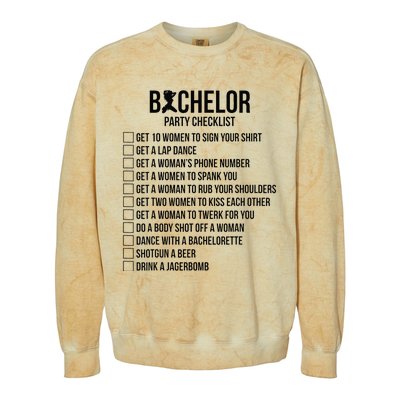 Groomsmen Groom Squat Men Bachelor Supplies Party Checklist Colorblast Crewneck Sweatshirt