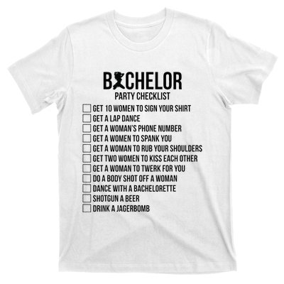 Groomsmen Groom Squat Men Bachelor Supplies Party Checklist T-Shirt