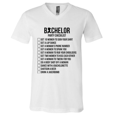 Groomsmen Groom Squat Men Bachelor Supplies Party Checklist V-Neck T-Shirt