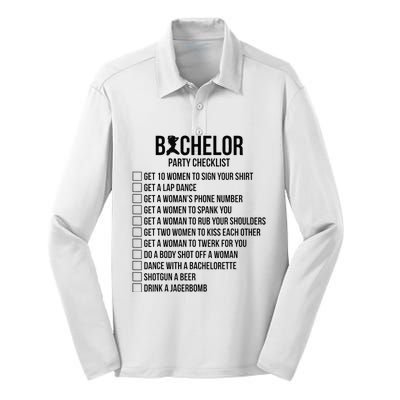 Groomsmen Groom Squat Men Bachelor Supplies Party Checklist Silk Touch Performance Long Sleeve Polo