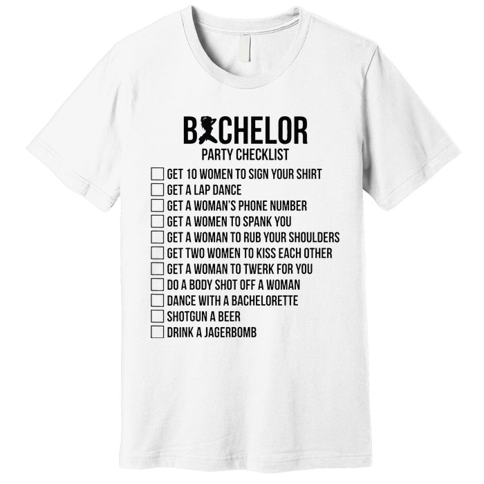 Groomsmen Groom Squat Men Bachelor Supplies Party Checklist Premium T-Shirt