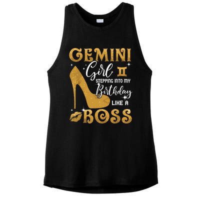 Gemini Girl Stepping Into My Birthday Like A Boss Heel Ladies PosiCharge Tri-Blend Wicking Tank