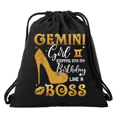 Gemini Girl Stepping Into My Birthday Like A Boss Heel Drawstring Bag