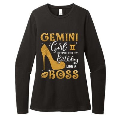 Gemini Girl Stepping Into My Birthday Like A Boss Heel Womens CVC Long Sleeve Shirt