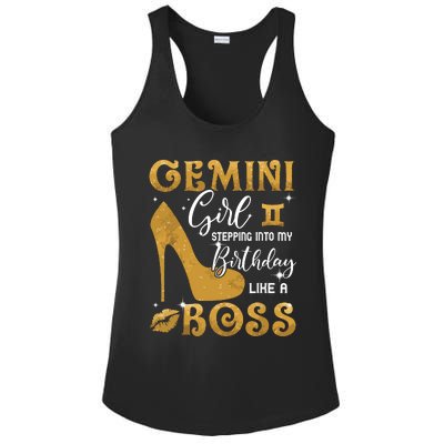 Gemini Girl Stepping Into My Birthday Like A Boss Heel Ladies PosiCharge Competitor Racerback Tank