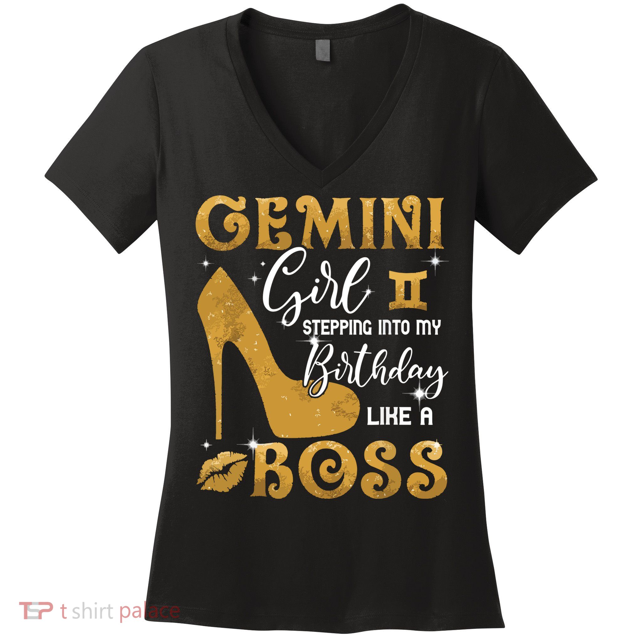 Gemini Girl Stepping Into My Birthday Like A Boss Heel Women's V-Neck T-Shirt