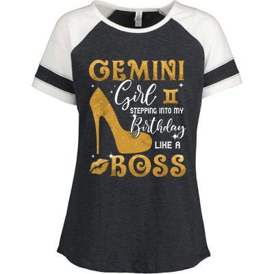 Gemini Girl Stepping Into My Birthday Like A Boss Heel Enza Ladies Jersey Colorblock Tee