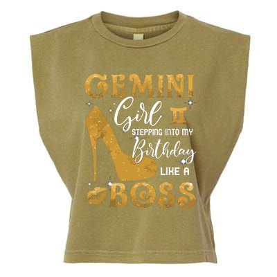 Gemini Girl Stepping Into My Birthday Like A Boss Heel Garment-Dyed Women's Muscle Tee