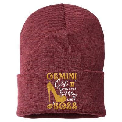 Gemini Girl Stepping Into My Birthday Like A Boss Heel Sustainable Knit Beanie