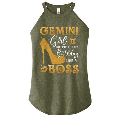 Gemini Girl Stepping Into My Birthday Like A Boss Heel Women’s Perfect Tri Rocker Tank