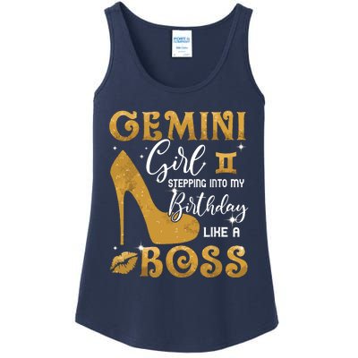 Gemini Girl Stepping Into My Birthday Like A Boss Heel Ladies Essential Tank