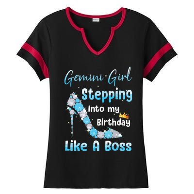 Gemini Girl Stepping Into My Birthday Like A Boss Ladies Halftime Notch Neck Tee