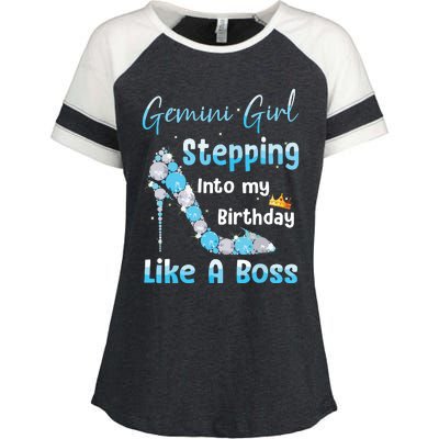 Gemini Girl Stepping Into My Birthday Like A Boss Enza Ladies Jersey Colorblock Tee