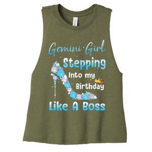 Gemini Girl Stepping Into My Birthday Like A Boss Women's Racerback Cropped Tank