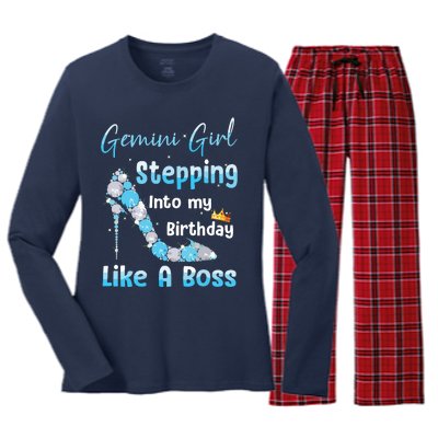 Gemini Girl Stepping Into My Birthday Like A Boss Women's Long Sleeve Flannel Pajama Set 