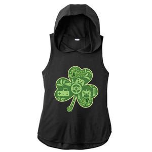 Gamer Game Shamrock St Patricks Day Irish Ladies PosiCharge Tri-Blend Wicking Draft Hoodie Tank