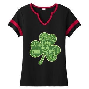 Gamer Game Shamrock St Patricks Day Irish Ladies Halftime Notch Neck Tee