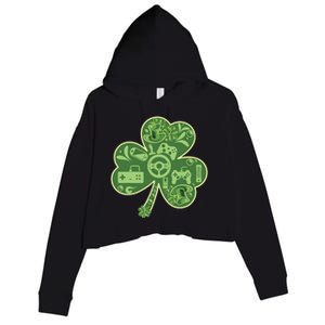 Gamer Game Shamrock St Patricks Day Irish Crop Fleece Hoodie