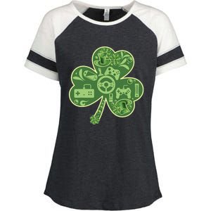 Gamer Game Shamrock St Patricks Day Irish Enza Ladies Jersey Colorblock Tee