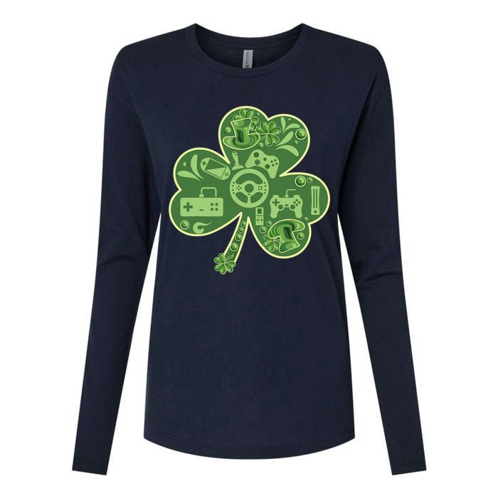 Gamer Game Shamrock St Patricks Day Irish Womens Cotton Relaxed Long Sleeve T-Shirt