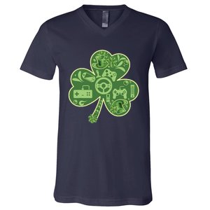 Gamer Game Shamrock St Patricks Day Irish V-Neck T-Shirt