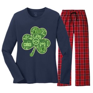 Gamer Game Shamrock St Patricks Day Irish Women's Long Sleeve Flannel Pajama Set 