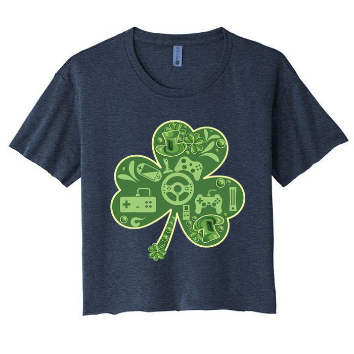 Gamer Game Shamrock St Patricks Day Irish Women's Crop Top Tee