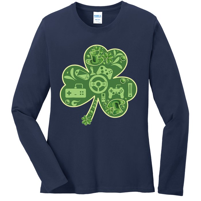 Gamer Game Shamrock St Patricks Day Irish Ladies Long Sleeve Shirt