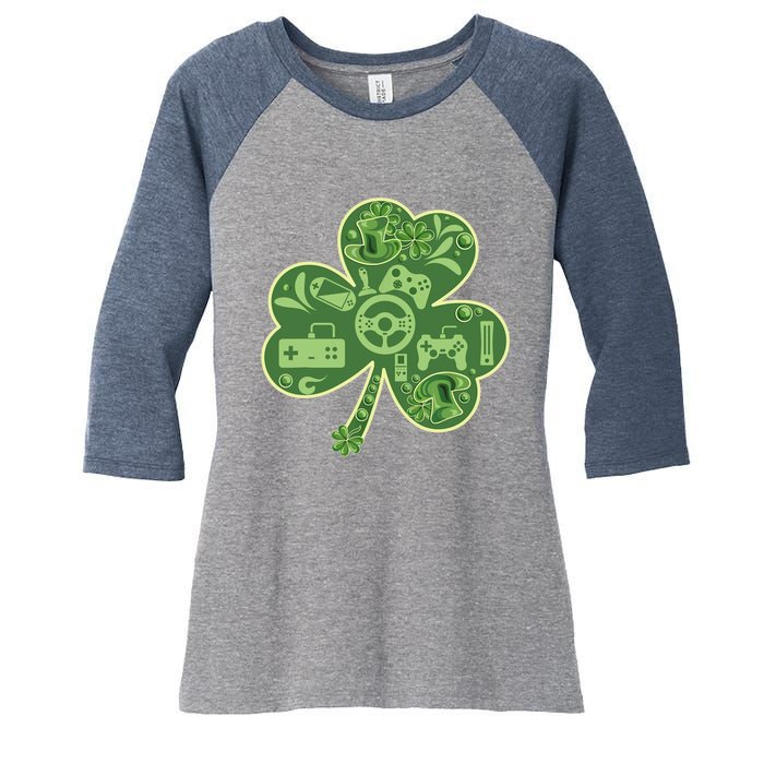 Gamer Game Shamrock St Patricks Day Irish Women's Tri-Blend 3/4-Sleeve Raglan Shirt