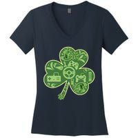 Gamer Game Shamrock St Patricks Day Irish Women's V-Neck T-Shirt