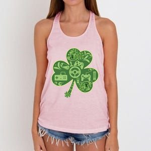 Gamer Game Shamrock St Patricks Day Irish Women's Knotted Racerback Tank