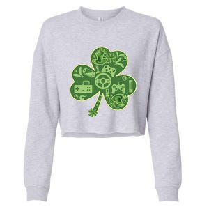 Gamer Game Shamrock St Patricks Day Irish Cropped Pullover Crew