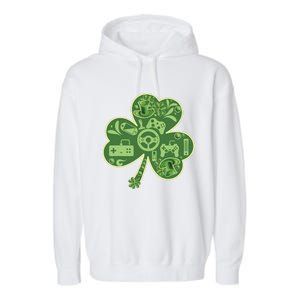 Gamer Game Shamrock St Patricks Day Irish Garment-Dyed Fleece Hoodie