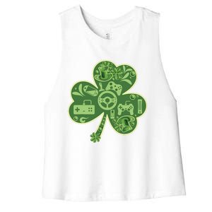 Gamer Game Shamrock St Patricks Day Irish Women's Racerback Cropped Tank