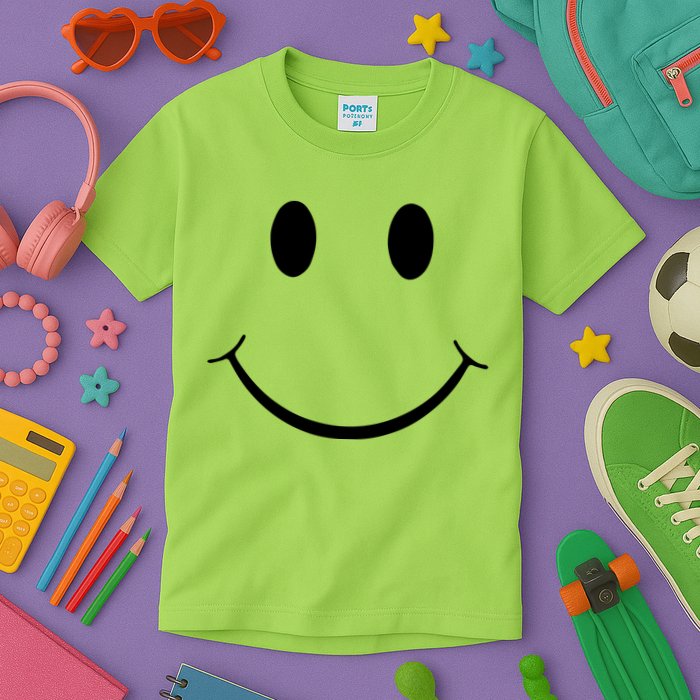 Green Guy Smiley Face Kids T-Shirt