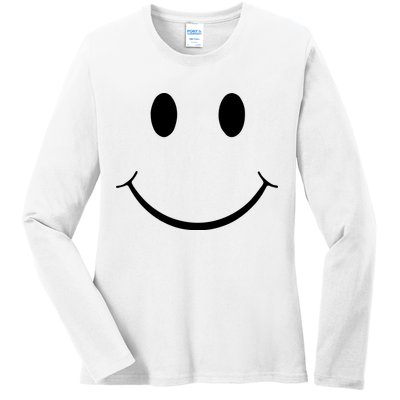 Green Guy Smiley Face Ladies Long Sleeve Shirt