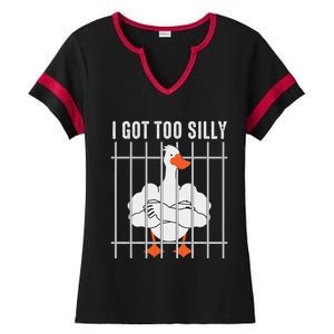 Goose Got Too Silly Funny Silly Goose Mugshot Meme Ladies Halftime Notch Neck Tee