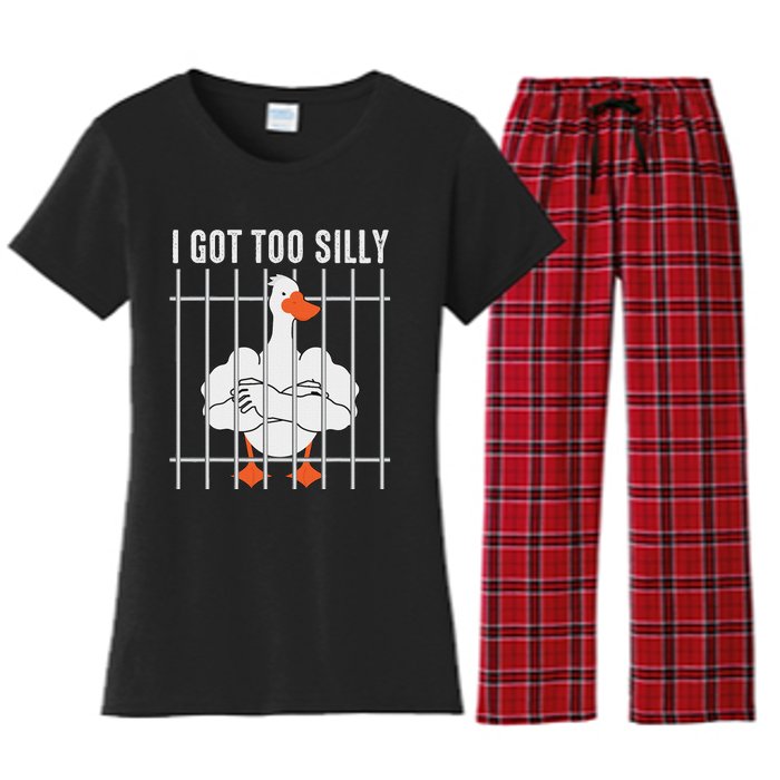 Goose Got Too Silly Funny Silly Goose Mugshot Meme Women's Flannel Pajama Set