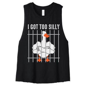 Goose Got Too Silly Funny Silly Goose Mugshot Meme Women's Racerback Cropped Tank