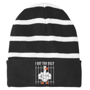 Goose Got Too Silly Funny Silly Goose Mugshot Meme Striped Beanie with Solid Band