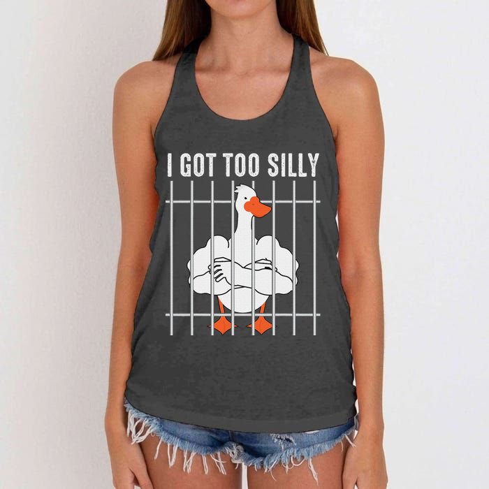 Goose Got Too Silly Funny Silly Goose Mugshot Meme Women's Knotted Racerback Tank