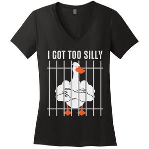 Goose Got Too Silly Funny Silly Goose Mugshot Meme Women's V-Neck T-Shirt