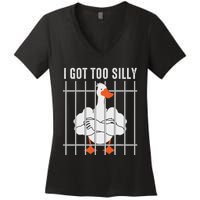 Goose Got Too Silly Funny Silly Goose Mugshot Meme Women's V-Neck T-Shirt