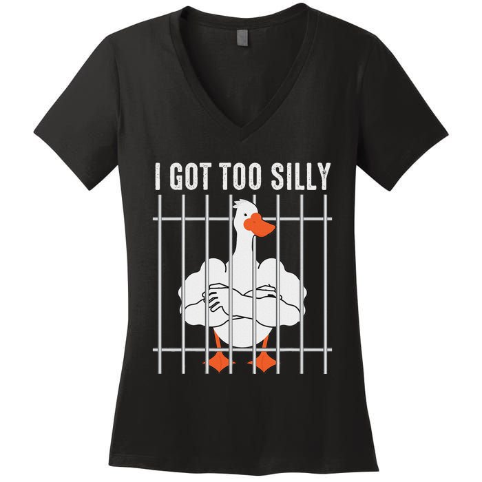 Goose Got Too Silly Funny Silly Goose Mugshot Meme Women's V-Neck T-Shirt