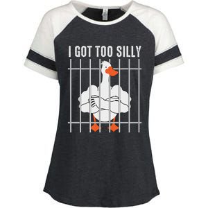 Goose Got Too Silly Funny Silly Goose Mugshot Meme Enza Ladies Jersey Colorblock Tee