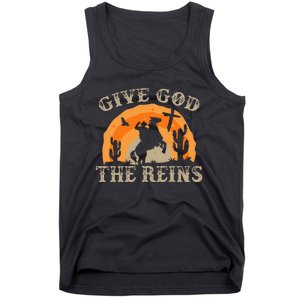 Give God The Reins Cowboy Retro For Christian Tank Top