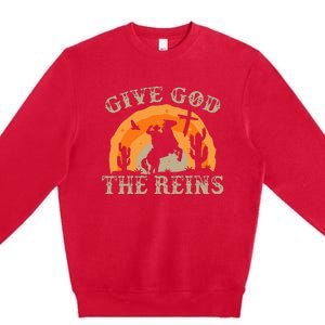 Give God The Reins Cowboy Retro For Christian Premium Crewneck Sweatshirt